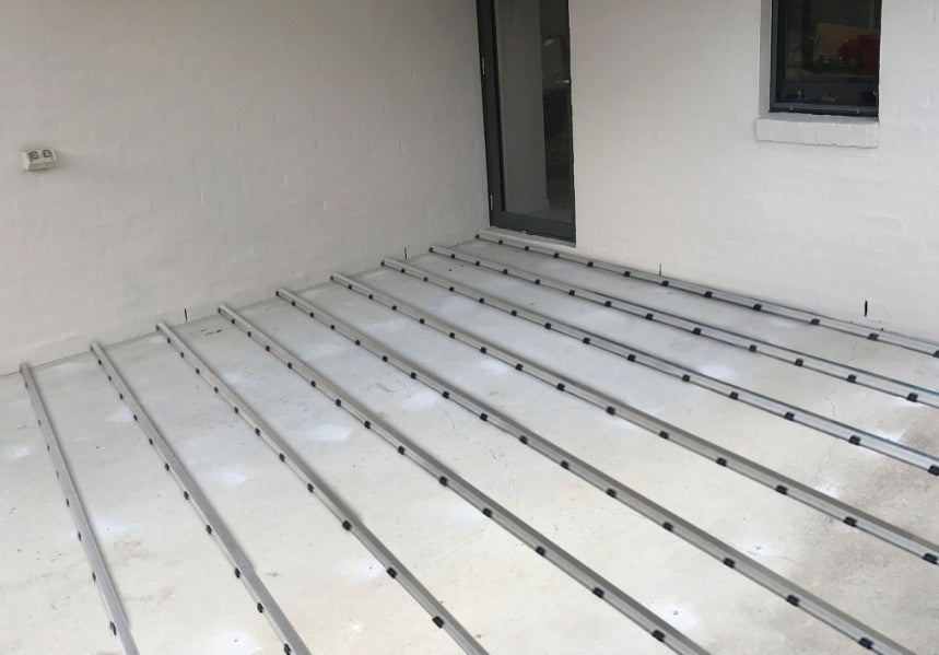 Patio Deck Kit Contains 9x1 meter long Aluminium Joists,36 Nylon Base Clips & 9 End Caps