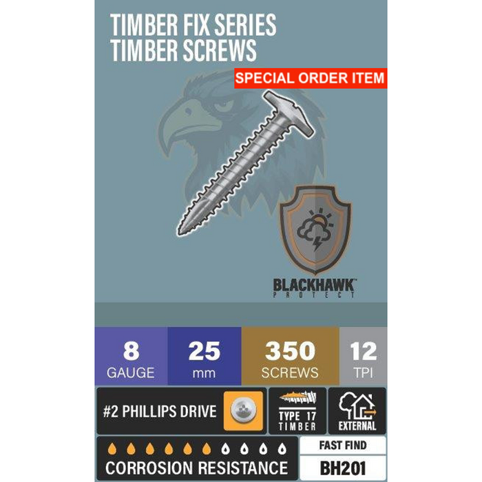 BH201 Timber 25x8g BP 2PH T17 350 Pack - Screws for For Modwood KlevaKlip Timber Joist