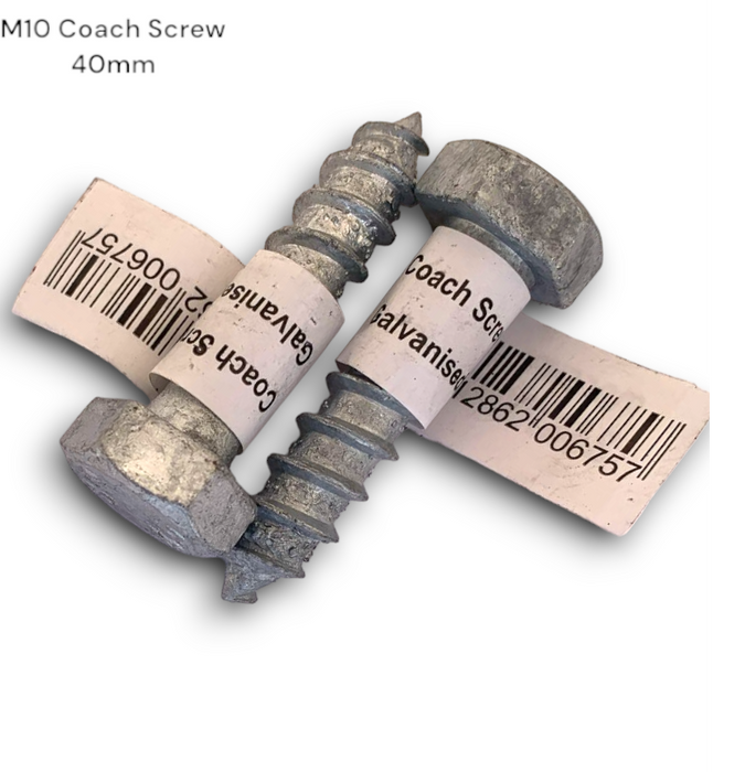 M10x40mm Hot Dip Galvanised Hex Head Coach Screws